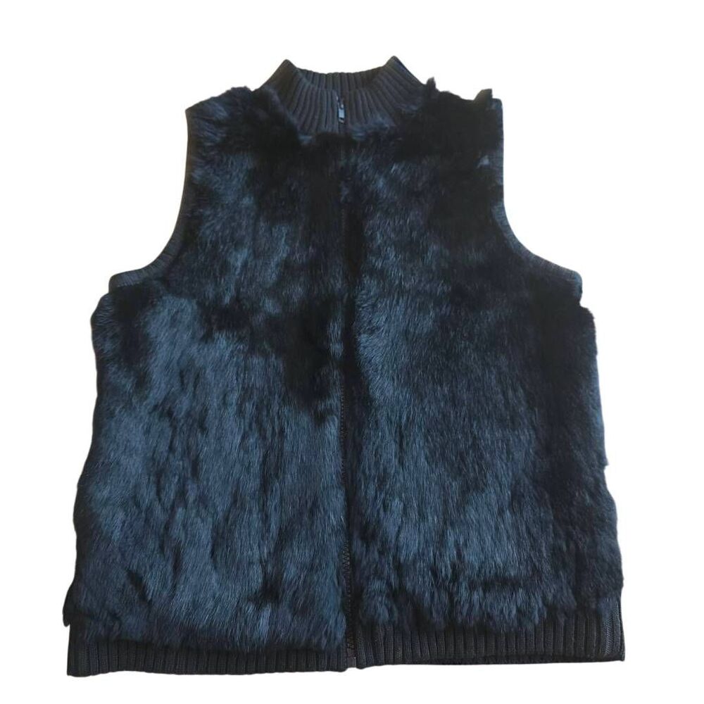 Lauren hansen womens Sz M black rabbit fur vest